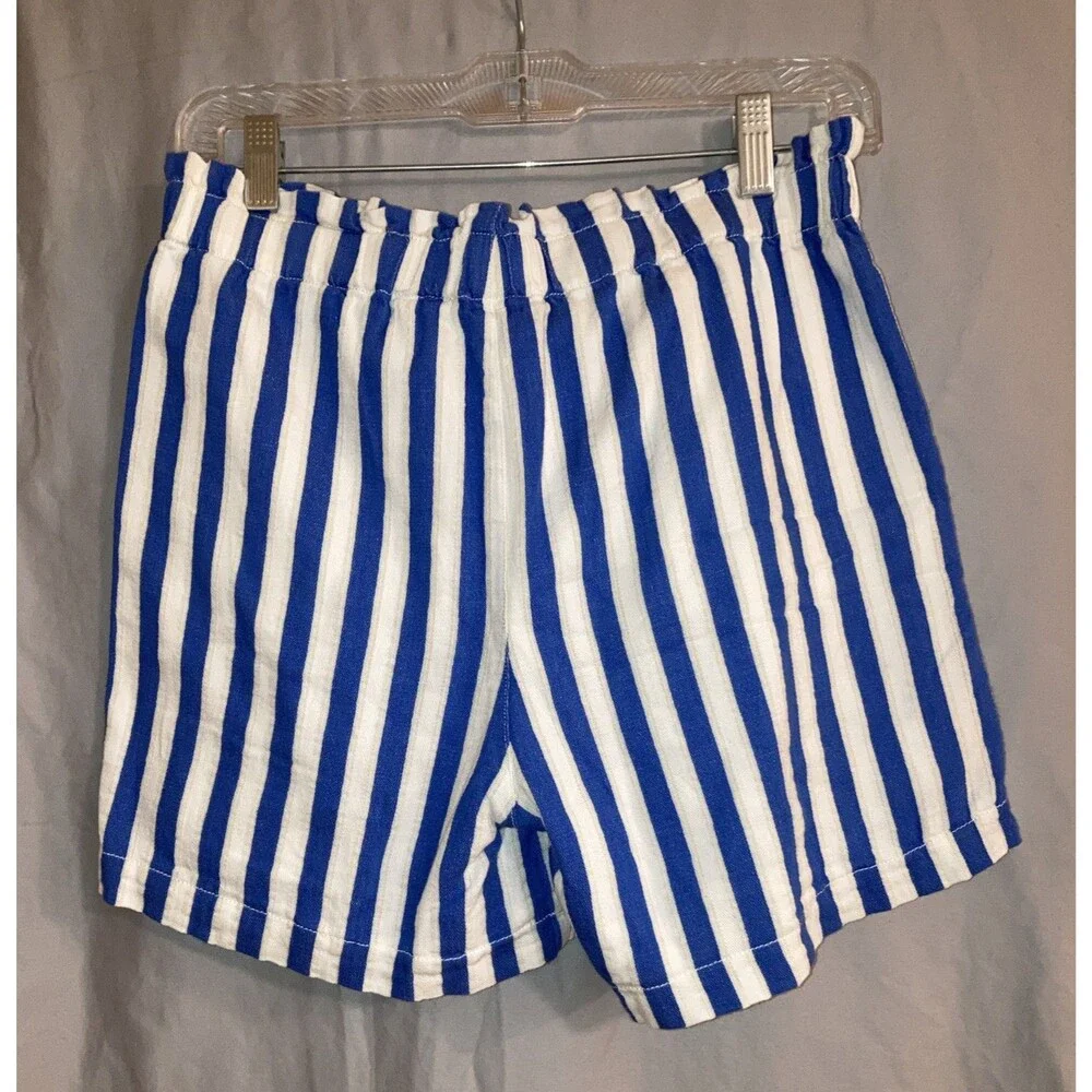 J Crew Womens XS Blue‎ White Striped Linen Blend Paperbag Tie Waist Shorts Beach